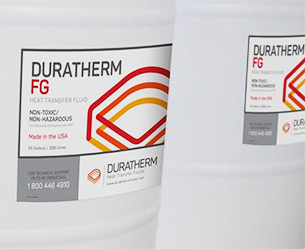 Vaten met voedselveilige thermische vloeistof Duratherm FG.