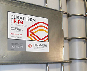 IBC met voedselveilige Duratherm HF-FG thermische vloeistof met hoog vlampunt.