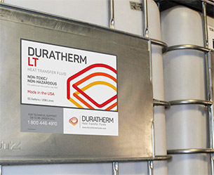 IBC met niet giftige thermische vloeistof Duratherm LT, ideaal voor batchprocessen in verwarming en koeling.